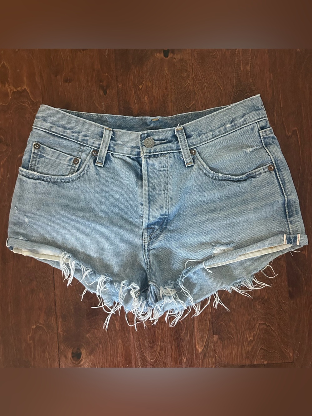 Levi's Light Blue Distressed Denim Cutoff Shorts